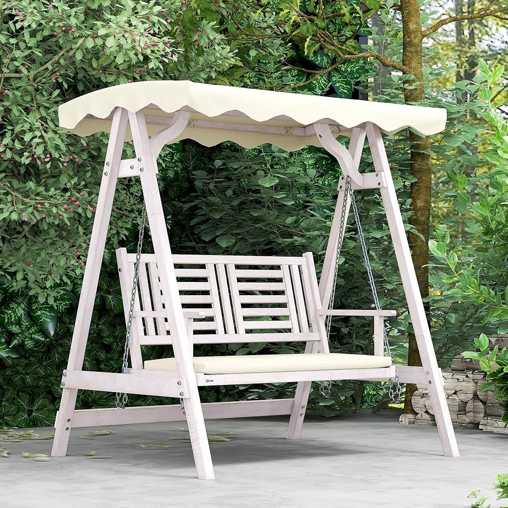 Outsunny 2 Seater Porch Swing with Canopy, Patio Swing with